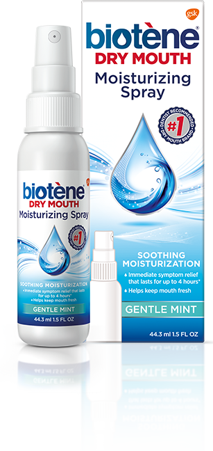 Bottle of Biotène Dry Mouth Moisturizing Spray Box of Biotène Dry Mouth Moisturizing Spray Bottle of Biotène Dry Mouth Moisturizing Spray Box of Biotène Dry Mouth Moisturizing Spray